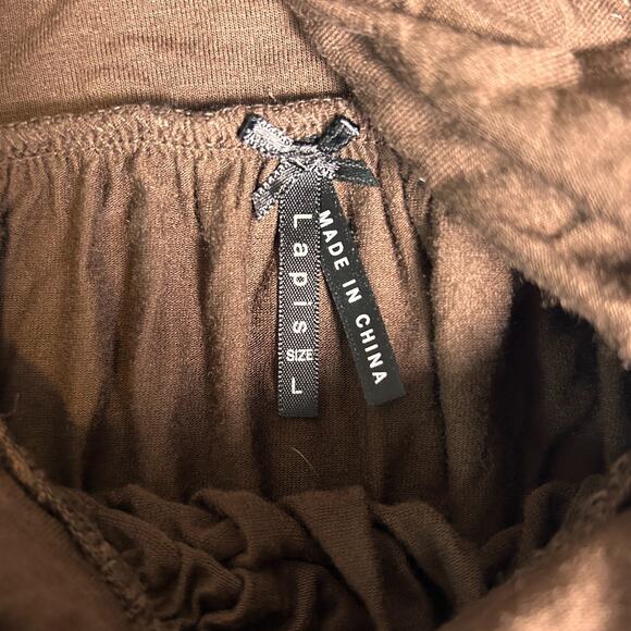 Vintage 90s Lapis Embroidered Sleeveless Boho Midi Dress Womens L Brown Foldover - Picture 6 of 7